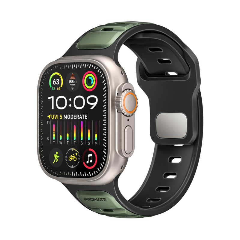 Dual-Colour Apple Watch Band with Dust-Proof UV Treated Surface, Rust-Resistant Stainless-Steel Buckle, Durable Silicone Construction, All Sizes Compatibility, SiliBand-DC Green - Product Main Image
