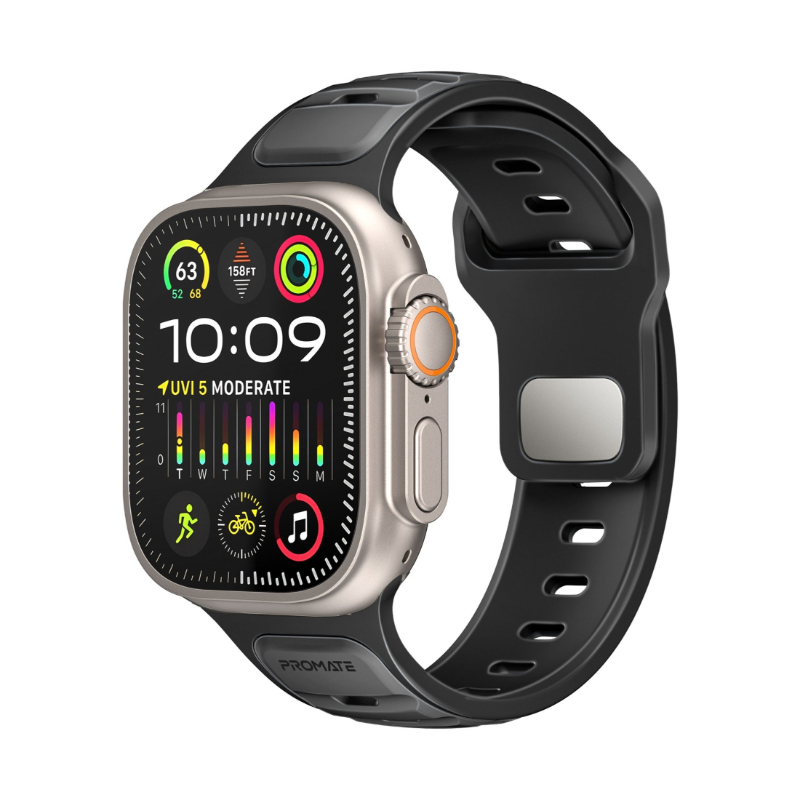 Dual-Colour Apple Watch Band with Dust-Proof UV Treated Surface, Rust-Resistant Stainless-Steel Buckle, Durable Silicone Construction, All Sizes Compatibility, SiliBand-DC Black - Product Main Image