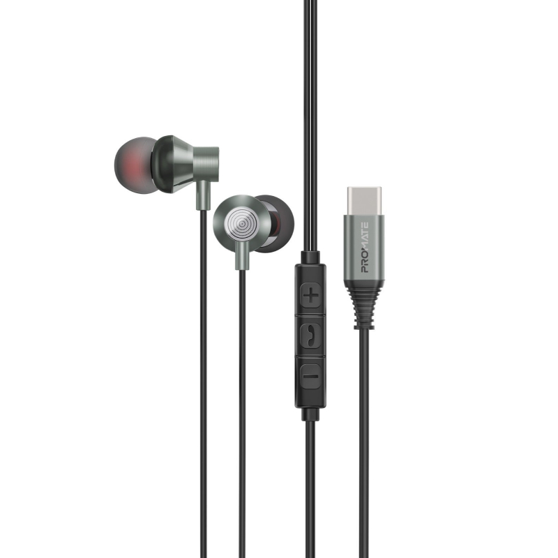 Earphones with USB-C Connector, Wired Earbuds with Microphone, Call Function, Anti-Tangle Wire and Volume Control Grey - Product Main Image