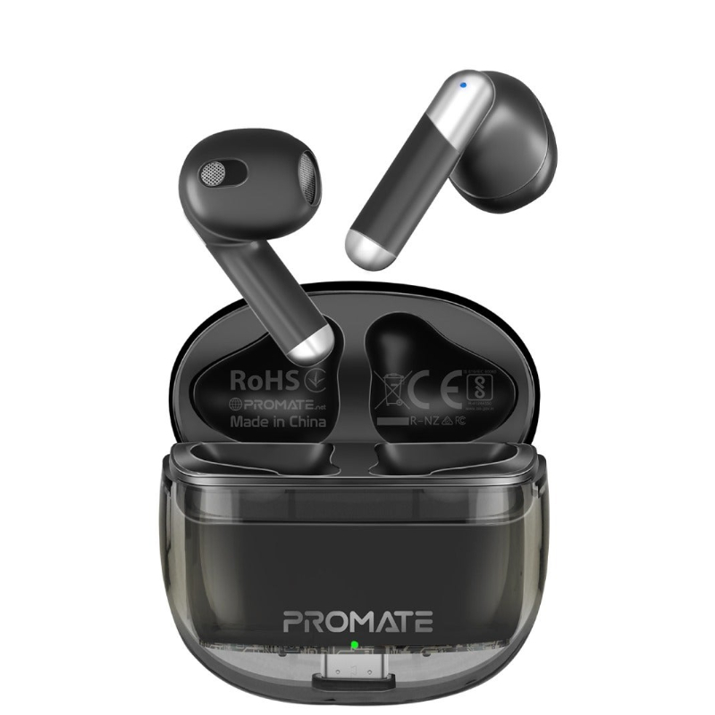 Earbuds, In-Ear True Wireless Bluetooth v5.3 Earphones with Transparent Case, 26-hour Playback Time, Intelligent Touch Controls and 350mAh Battery Capacity for iPhone, Galaxy, TransPods Black - Product Main Image